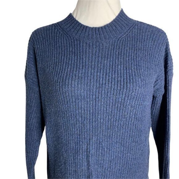 Nordstrom Dropped Shoulder Cable Knit Sweater S Blue High Collar Long Sleeve - Picture 2 of 5